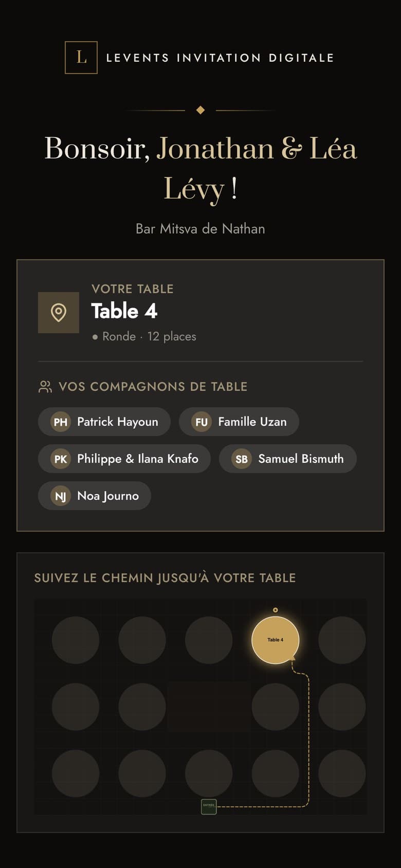 Page « Trouve ma table » avec le chemin jusqu’à la table